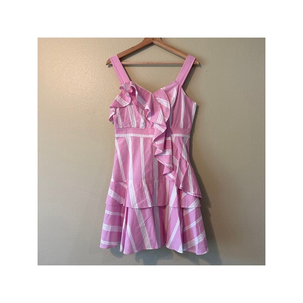 Gianni Bini Pink and White Striped Ruffle Dress Size S
